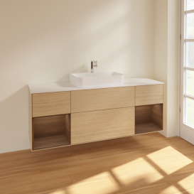 Тумба под раковину Villeroy & Boch Finion 160х50,1 см с подсветкой МДФ шпон дуба/стекло белое матовое F451GNPC