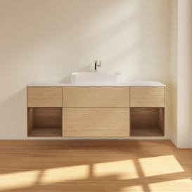 Тумба под раковину Villeroy & Boch Finion 160х50,1 см с подсветкой МДФ шпон дуба/стекло белое матовое F451GNPC