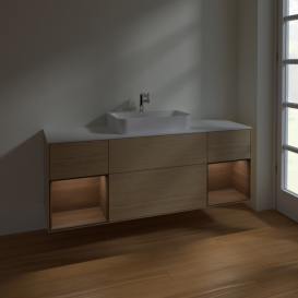 Тумба под раковину Villeroy & Boch Finion 160х50,1 см с подсветкой МДФ шпон дуба/стекло белое матовое F451GNPC
