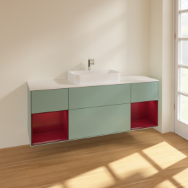 Тумба під раковину Villeroy & Boch Finion 160х50,1 см із підсвічуванням МДФ оливковий матовий лак/скло біле матове F451HBGM