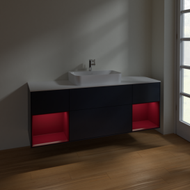 Тумба под раковину Villeroy & Boch Finion 160х50,1 см с подсветкой МДФ темно-синий матовый лак/стекло белое матовое F451HBHG