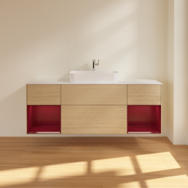 Тумба під раковину Villeroy & Boch Finion 160х50,1 см із підсвічуванням МДФ шпон дуба/скло біле матове F451HBPC