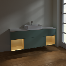 Тумба под раковину Villeroy & Boch Finion 160х50,1 см с подсветкой МДФ оливковый матовый лак/стекло белое матовое F451HFGM