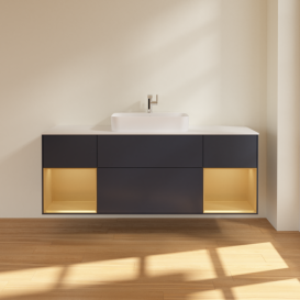 Тумба под раковину Villeroy & Boch Finion 160х50,1 см с подсветкой МДФ темно-синий матовый лак/стекло белое матовое F451HFHG