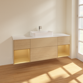 Тумба под раковину Villeroy & Boch Finion 160х50,1 см с подсветкой МДФ шпон дуба/стекло белое матовое F451HFPC