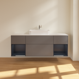 Тумба под раковину Villeroy & Boch Finion 160х50,1 см с подсветкой МДФ антрацит матовый лак/стекло белое матовое F451HGGK