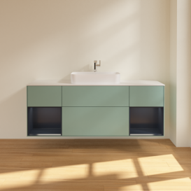 Тумба под раковину Villeroy & Boch Finion 160х50,1 см с подсветкой МДФ оливковый матовый лак/стекло белое матовое F451HGGM