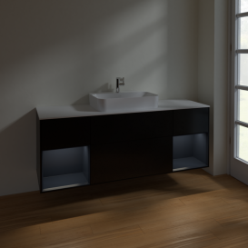 Тумба под раковину Villeroy & Boch Finion 160х50,1 см с подсветкой МДФ черный матовый лак/стекло черное матовое F451HGPD