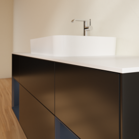 Тумба под раковину Villeroy & Boch Finion 160х50,1 см с подсветкой МДФ черный матовый лак/стекло черное матовое F451HGPD