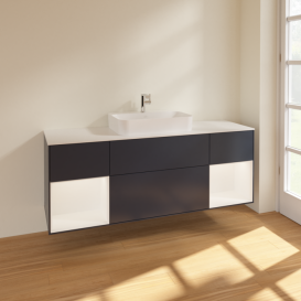 Тумба под раковину Villeroy & Boch Finion 160х50,1 см с подсветкой МДФ темно-синий матовый лак/стекло белое матовое F451MTHG