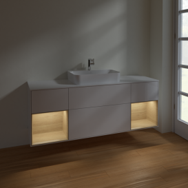 Тумба под раковину Villeroy & Boch Finion 160х50,1 см с подсветкой МДФ глянцевый белый лак/стекло белое матовое F451PCGF