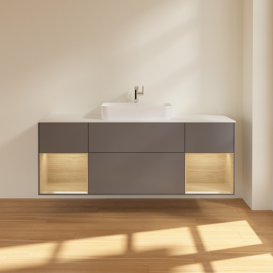 Тумба под раковину Villeroy & Boch Finion 160х50,1 см с подсветкой МДФ антрацит матовый лак/стекло белое матовое F451PCGK