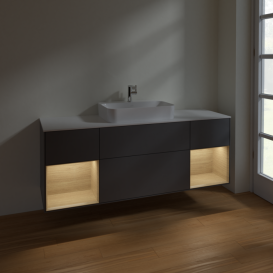 Тумба под раковину Villeroy & Boch Finion 160х50,1 см с подсветкой МДФ антрацит матовый лак/стекло белое матовое F451PCGK