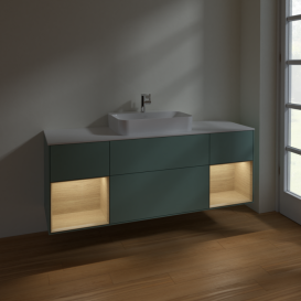 Тумба под раковину Villeroy & Boch Finion 160х50,1 см с подсветкой МДФ оливковый матовый лак/стекло белое матовое F451PCGM