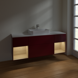 Тумба под раковину Villeroy & Boch Finion 160х50,1 см с подсветкой МДФ пион матовый лак/стекло белое матовое F451PCHB