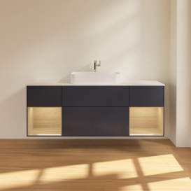 Тумба под раковину Villeroy & Boch Finion 160х50,1 см с подсветкой МДФ темно-синий матовый лак/стекло белое матовое F451PCHG