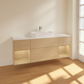 Тумба под раковину Villeroy & Boch Finion 160х50,1 см с подсветкой МДФ шпон дуба/стекло белое матовое F451PCPC