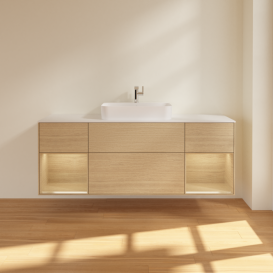 Тумба под раковину Villeroy & Boch Finion 160х50,1 см с подсветкой МДФ шпон дуба/стекло белое матовое F451PCPC