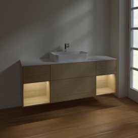 Тумба под раковину Villeroy & Boch Finion 160х50,1 см с подсветкой МДФ шпон дуба/стекло белое матовое F451PCPC