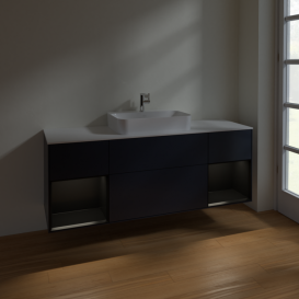 Тумба под раковину Villeroy & Boch Finion 160х50,1 см с подсветкой МДФ темно-синий матовый лак/стекло белое матовое F451PDHG