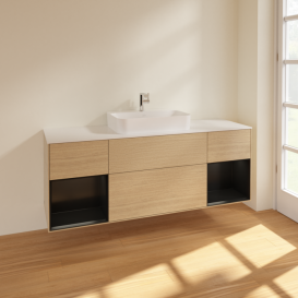 Тумба под раковину Villeroy & Boch Finion 160х50,1 см с подсветкой МДФ шпон дуба/стекло белое матовое F451PDPC