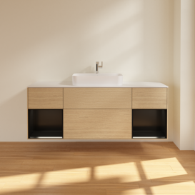 Тумба под раковину Villeroy & Boch Finion 160х50,1 см с подсветкой МДФ шпон дуба/стекло белое матовое F451PDPC