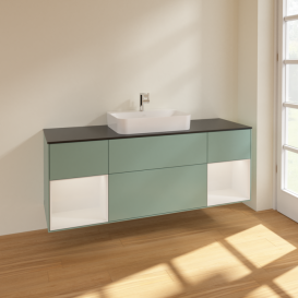 Тумба под раковину Villeroy & Boch Finion 160х50,1 см с подсветкой МДФ оливковый матовый лак/стекло черное матовое F452GFGM