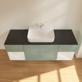 Тумба під раковину Villeroy & Boch Finion 160х50,1 см із підсвічуванням МДФ оливковий матовий лак/скло чорне матове F452GFGM