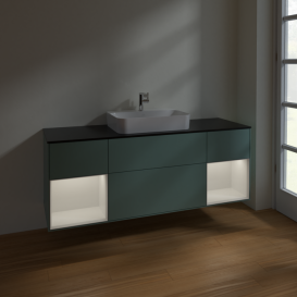 Тумба під раковину Villeroy & Boch Finion 160х50,1 см із підсвічуванням МДФ оливковий матовий лак/скло чорне матове F452GFGM