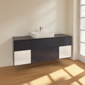 Тумба под раковину Villeroy & Boch Finion 160х50,1 см с подсветкой МДФ темно-синий матовый лак/стекло черное матовое F452GFHG