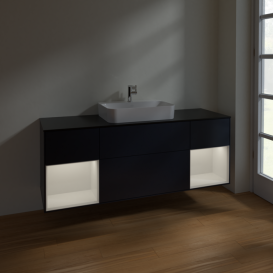 Тумба под раковину Villeroy & Boch Finion 160х50,1 см с подсветкой МДФ темно-синий матовый лак/стекло черное матовое F452GFHG