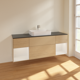 Тумба под раковину Villeroy & Boch Finion 160х50,1 см с подсветкой МДФ шпон дуба/стекло черное матовое F452GFPC