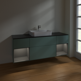 Тумба под раковину Villeroy & Boch Finion 160х50,1 см с подсветкой МДФ оливковый матовый лак/стекло черное матовое F452GKGM