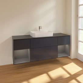 Тумба под раковину Villeroy & Boch Finion 160х50,1 см с подсветкой МДФ темно-синий матовый лак/стекло черное матовое F452GKHG