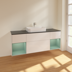 Тумба под раковину Villeroy & Boch Finion 160х50,1 см с подсветкой МДФ глянцевый белый лак/стекло черное матовое F452GMGF