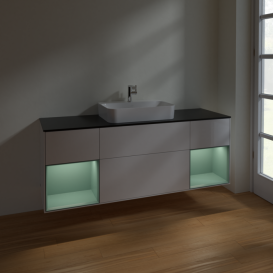 Тумба под раковину Villeroy & Boch Finion 160х50,1 см с подсветкой МДФ глянцевый белый лак/стекло черное матовое F452GMGF