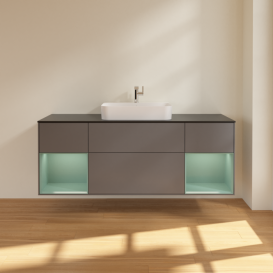 Тумба под раковину Villeroy & Boch Finion 160х50,1 см с подсветкой МДФ антрацит матовый лак/стекло черное матовое F452GMGK