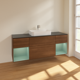 Тумба под раковину Villeroy & Boch Finion 160х50,1 см с подсветкой МДФ шпон грецкого ореха/стекло черное матовое F452GMGN