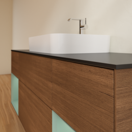 Тумба под раковину Villeroy & Boch Finion 160х50,1 см с подсветкой МДФ шпон грецкого ореха/стекло черное матовое F452GMGN