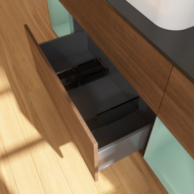 Тумба под раковину Villeroy & Boch Finion 160х50,1 см с подсветкой МДФ шпон грецкого ореха/стекло черное матовое F452GMGN