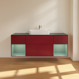 Тумба под раковину Villeroy & Boch Finion 160х50,1 см с подсветкой МДФ пион матовый лак/стекло черное матовое F452GMHB