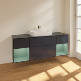 Тумба под раковину Villeroy & Boch Finion 160х50,1 см с подсветкой МДФ темно-синий матовый лак/стекло черное матовое F452GMHG