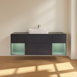 Тумба под раковину Villeroy & Boch Finion 160х50,1 см с подсветкой МДФ темно-синий матовый лак/стекло черное матовое F452GMHG