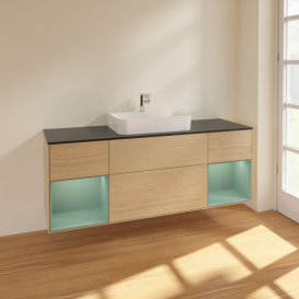 Тумба под раковину Villeroy & Boch Finion 160х50,1 см с подсветкой МДФ шпон дуба/стекло черное матовое F452GMPC