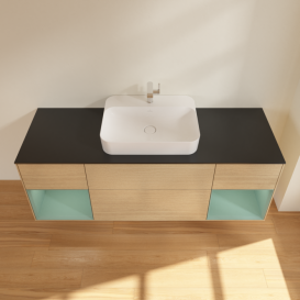 Тумба под раковину Villeroy & Boch Finion 160х50,1 см с подсветкой МДФ шпон дуба/стекло черное матовое F452GMPC