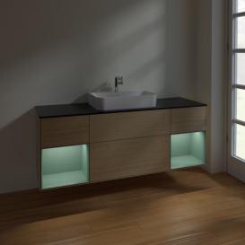 Тумба под раковину Villeroy & Boch Finion 160х50,1 см с подсветкой МДФ шпон дуба/стекло черное матовое F452GMPC