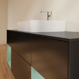 Тумба под раковину Villeroy & Boch Finion 160х50,1 см с подсветкой МДФ черный матовый лак/стекло черное матовое F452GMPD