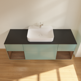 Тумба под раковину Villeroy & Boch Finion 160х50,1 см с подсветкой МДФ оливковый матовый лак/стекло черное матовое F452GNGM