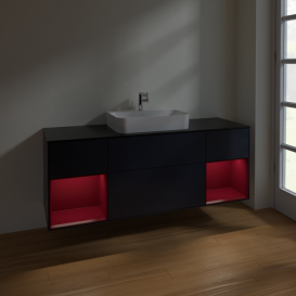 Тумба под раковину Villeroy & Boch Finion 160х50,1 см с подсветкой МДФ темно-синий матовый лак/стекло черное матовое F452HBHG