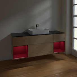 Тумба под раковину Villeroy & Boch Finion 160х50,1 см с подсветкой МДФ шпон дуба/стекло черное матовое F452HBPC